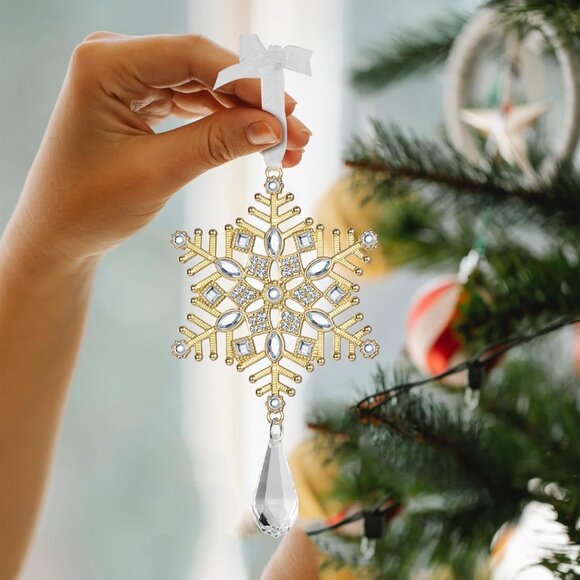 🆕Christmas Tree Ornaments Rhinestone Snowflake Hanging Pendant Charm Decorative - Picture 2 of 7
